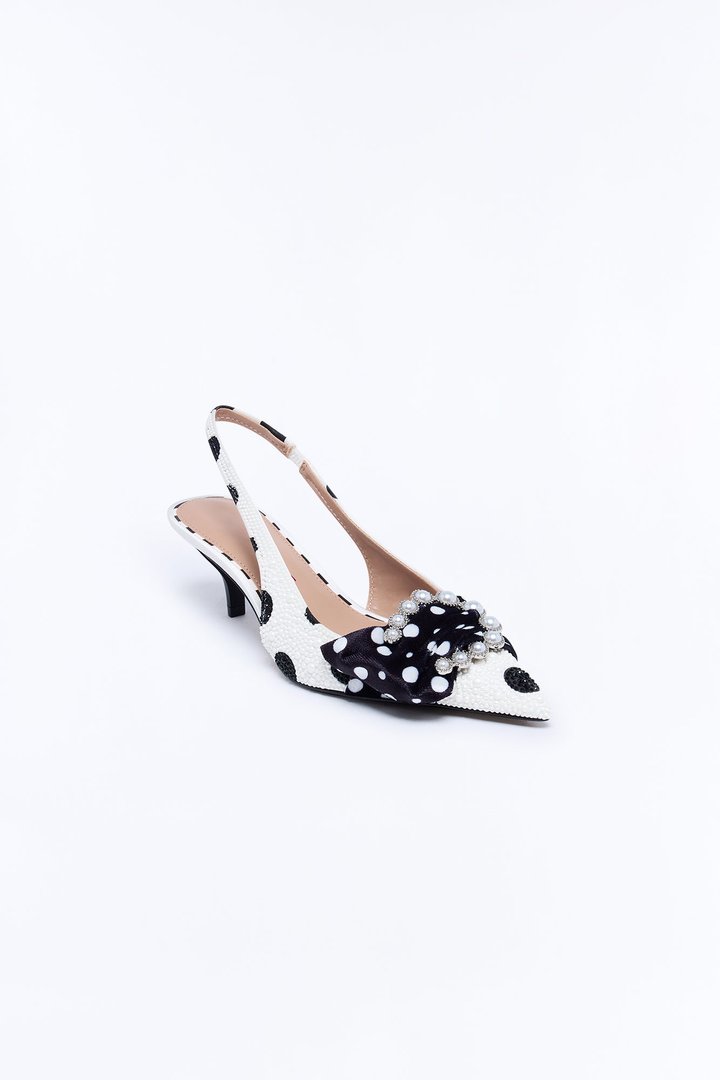 Betsey Johnson Bryanna Pearl Polka Dot Slingback Pumps - White/Black