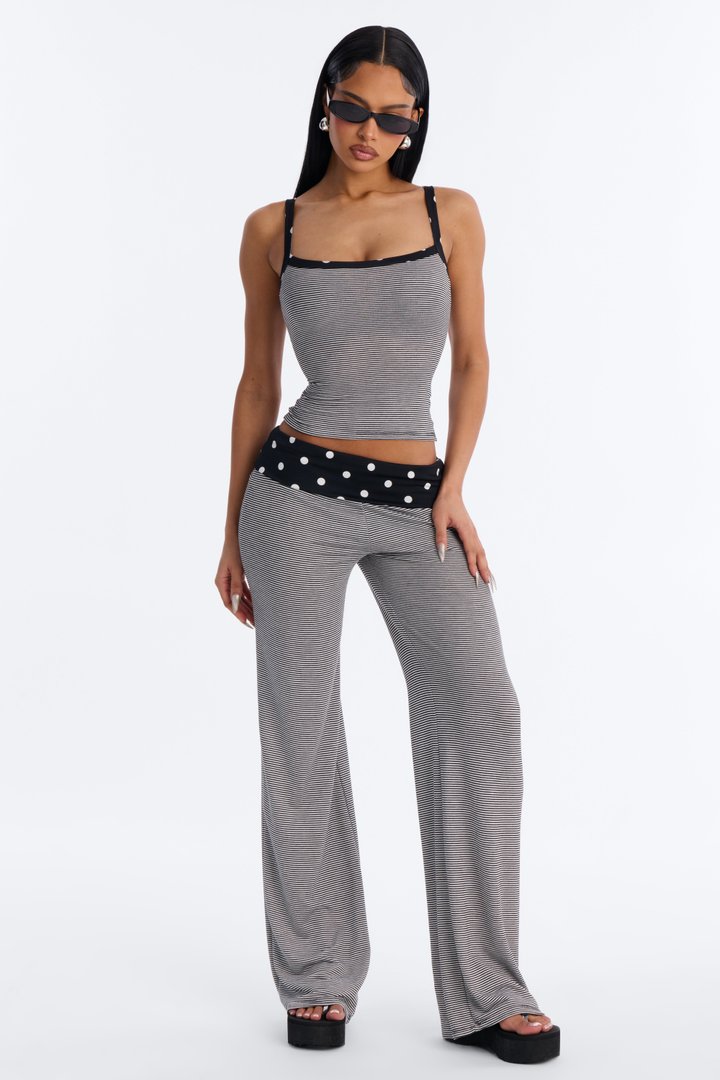 Line And Dot Pant Set - Black/White