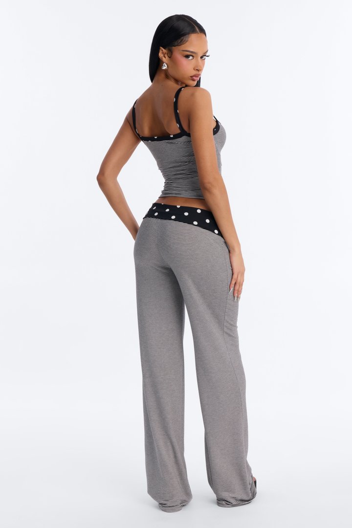 Line And Dot Pant Set - Black/White