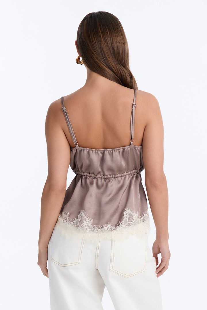 Kya Laced Satin Cami Top - Taupe