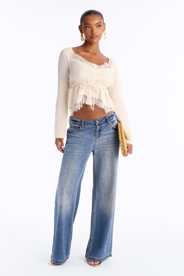 Nikola Lace Trim Button Up Blouse - Ivory