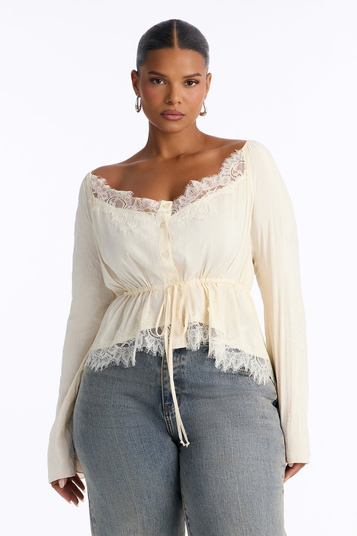 Nikola Lace Trim Button Up Blouse - Ivory
