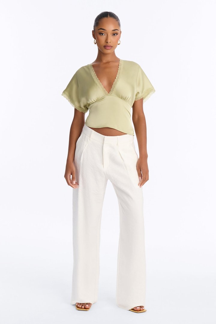 Still Yours V-Neck Satin Blouse - Sage