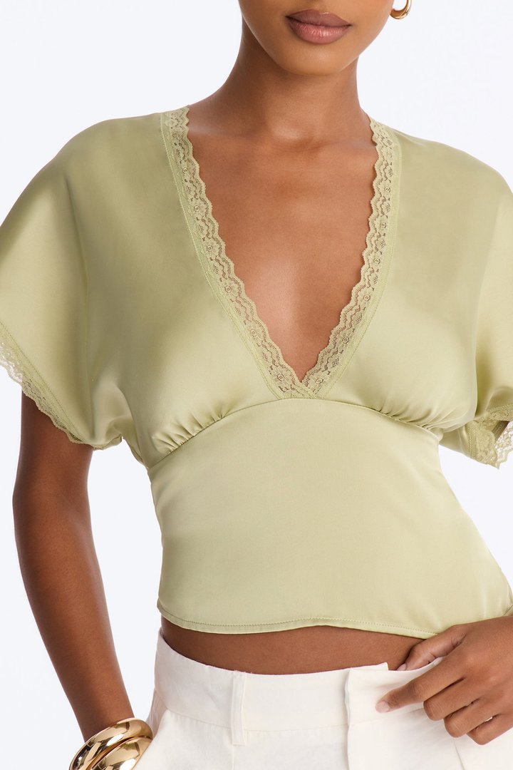 Still Yours V-Neck Satin Blouse - Sage