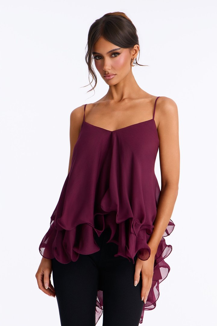 Nadia Ruffle Extreme Ruffle Cami Top - Burgundy