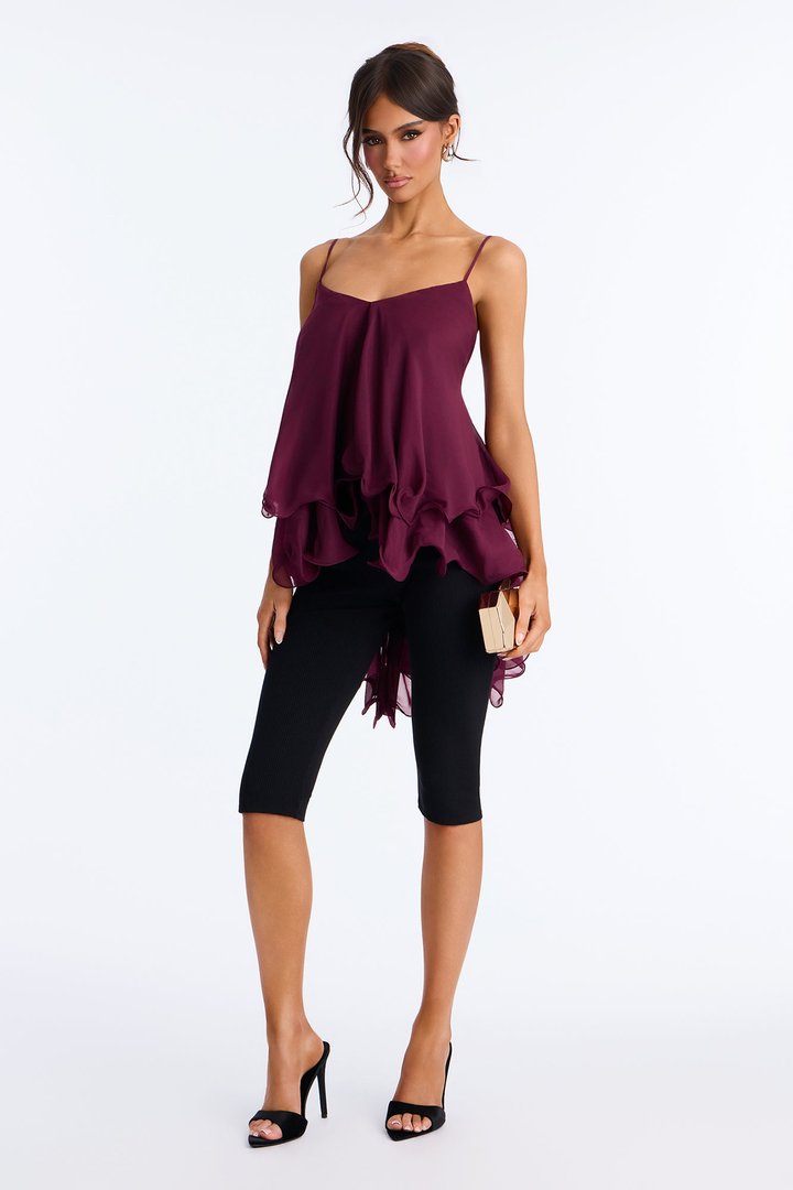 Nadia Ruffle Extreme Ruffle Cami Top - Burgundy