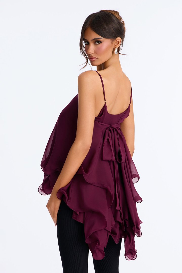 Nadia Ruffle Extreme Ruffle Cami Top - Burgundy