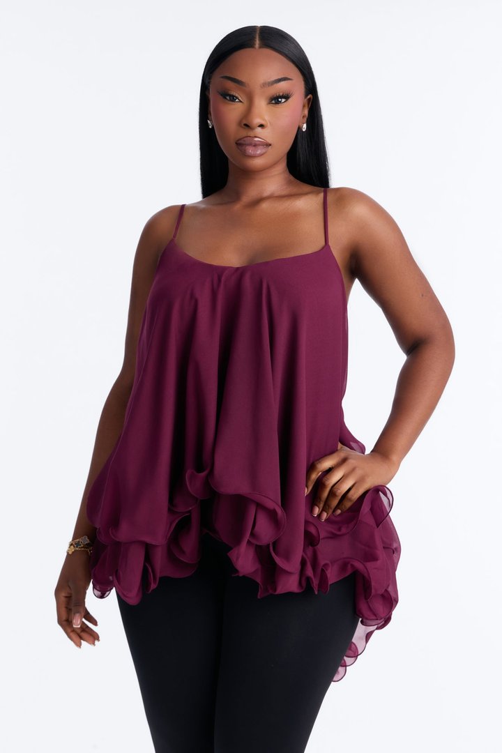 Nadia Ruffle Extreme Ruffle Cami Top - Burgundy