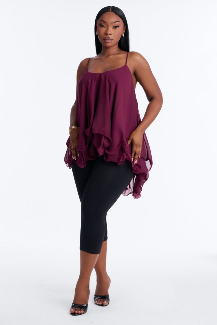 Nadia Ruffle Extreme Ruffle Cami Top - Burgundy