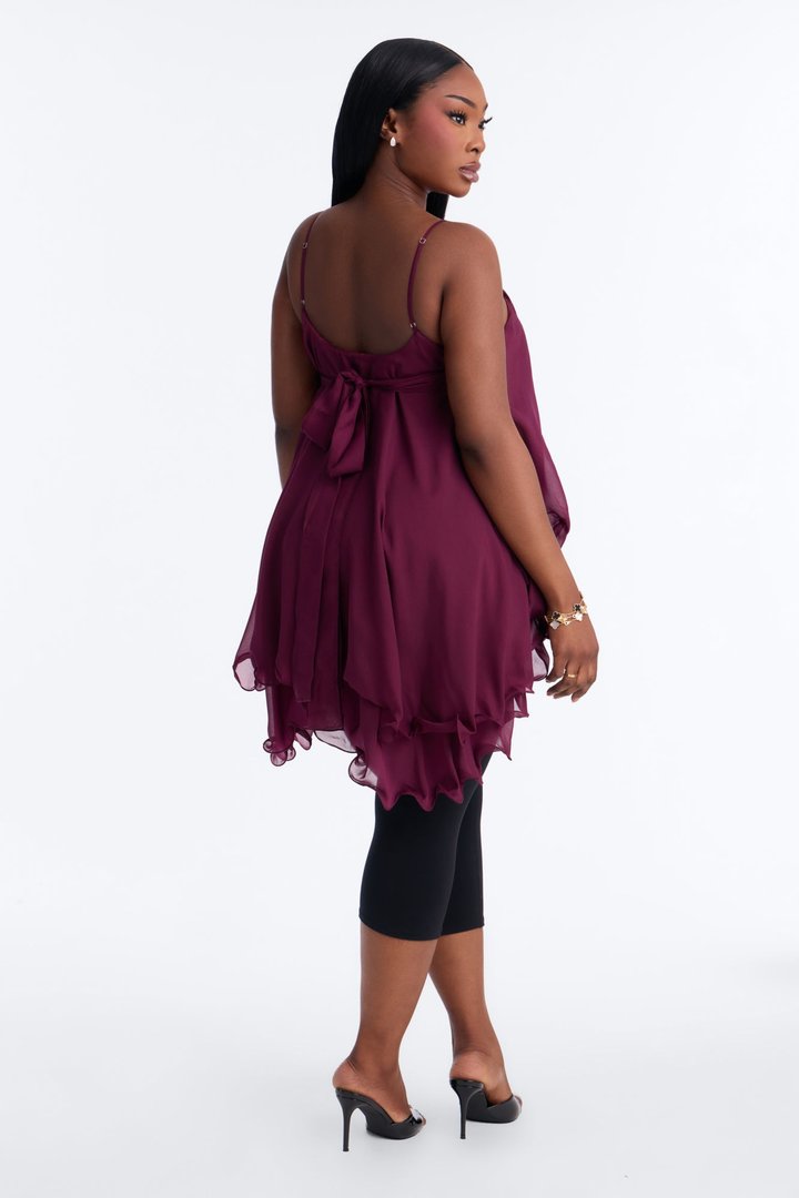 Nadia Ruffle Extreme Ruffle Cami Top - Burgundy