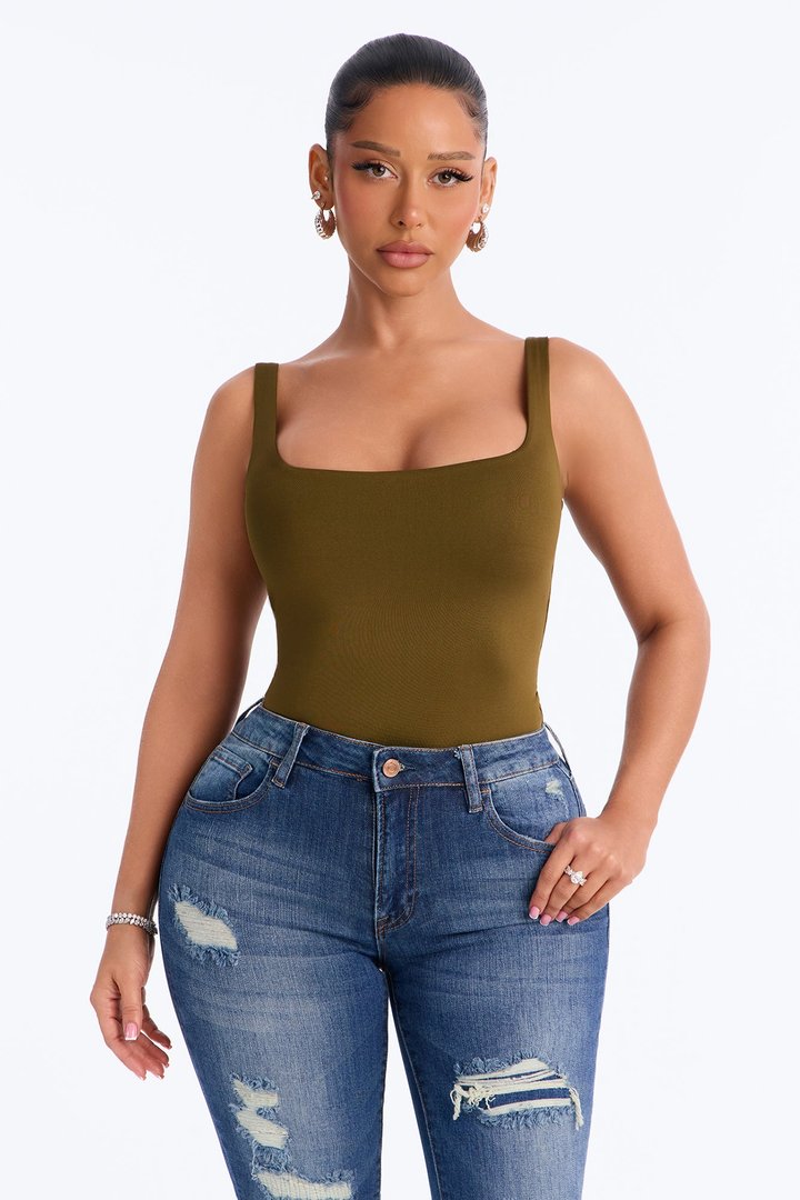 Back To Basic Double Lined Bodysuit - Dark Olive
