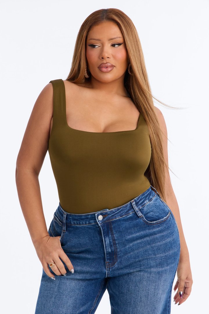 Back To Basic Double Lined Bodysuit - Dark Olive