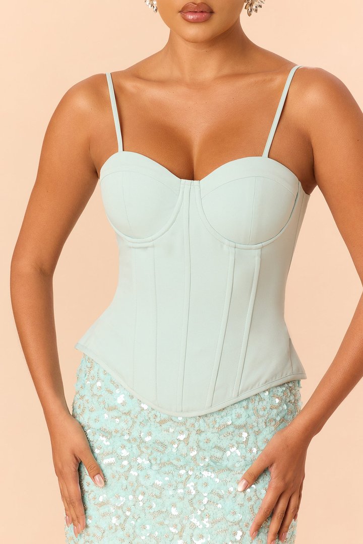 Sweet Serenity Corset Sequin Skirt Set - Aqua