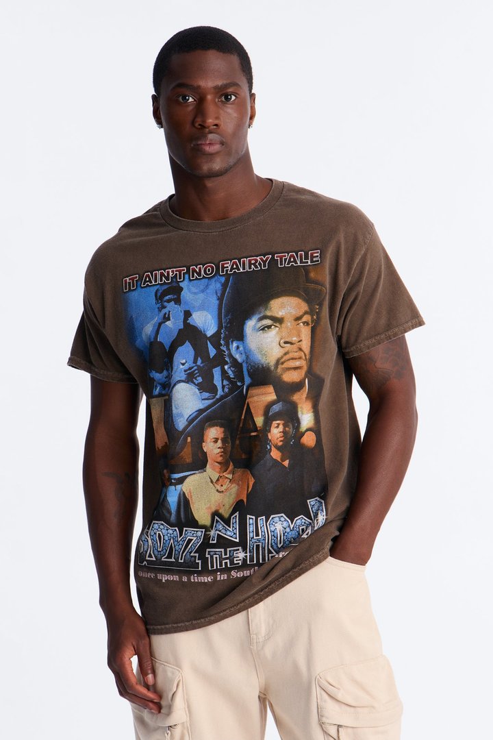 Boyz N The Hood Ain't No Fairy Tale Vintage Oversized Short Sleeve Tee - Brown