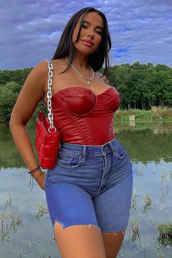 Bae For Tonight Faux Leather Corset Top - Wine