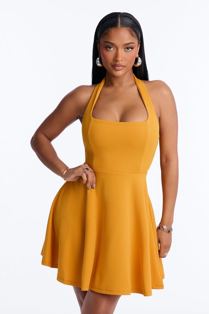 Alena Halter Mini Dress - Mustard