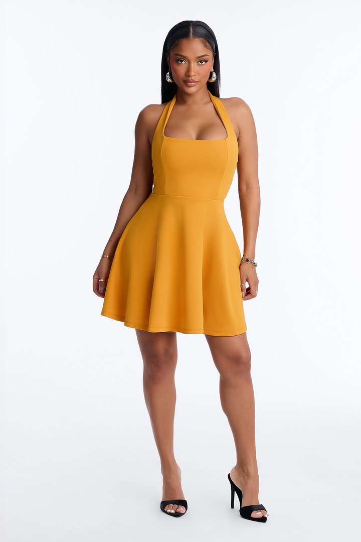 Alena Halter Mini Dress - Mustard