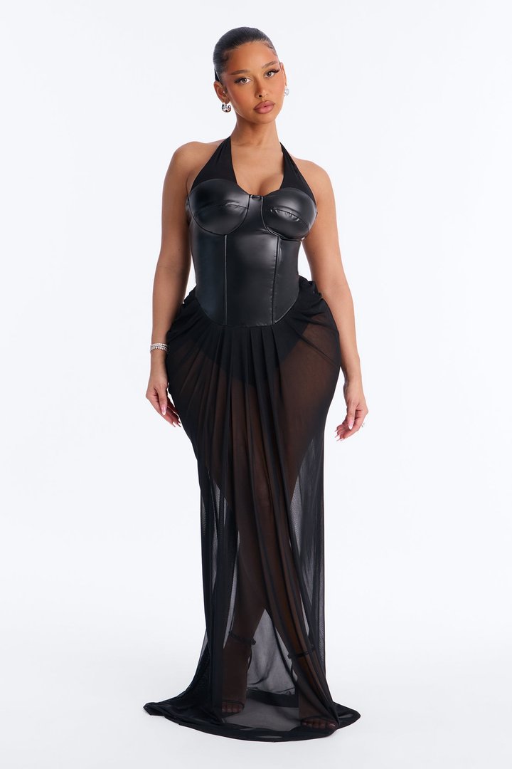 Girl Code Faux Leather Maxi Dress - Black