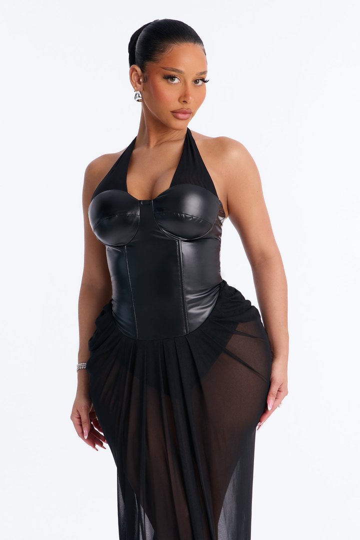 Girl Code Faux Leather Maxi Dress - Black