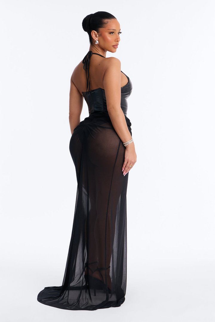 Girl Code Faux Leather Maxi Dress - Black