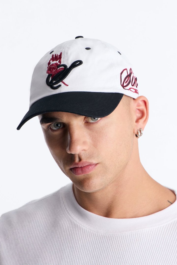 Sinners Circle Embroidered Snapback Hat - White