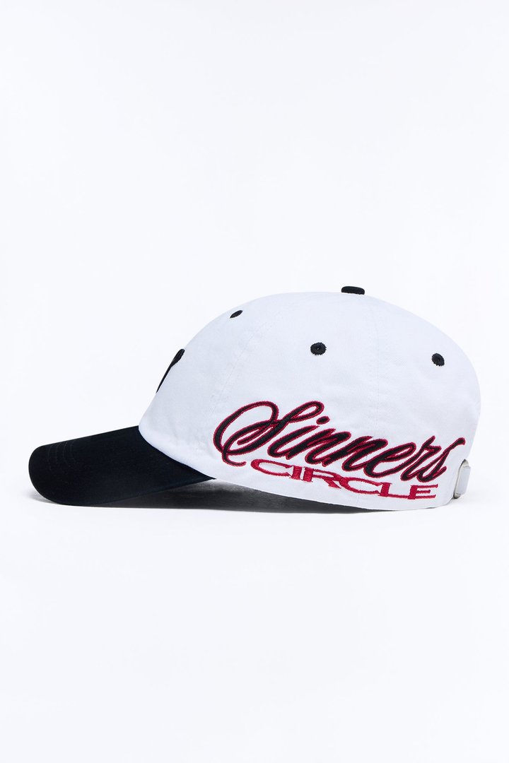 Sinners Circle Embroidered Snapback Hat - White