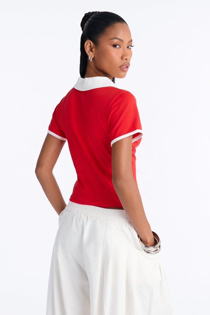 Boss Girl Fitted Polo Top - Red