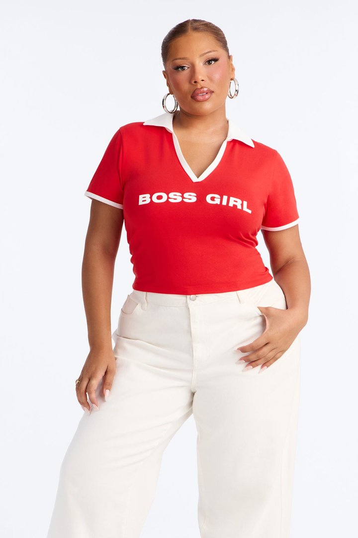 Boss Girl Fitted Polo Top - Red