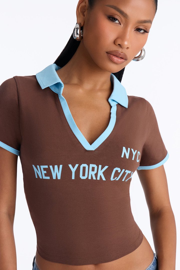 NYC Cropped Polo Top - Chocolate