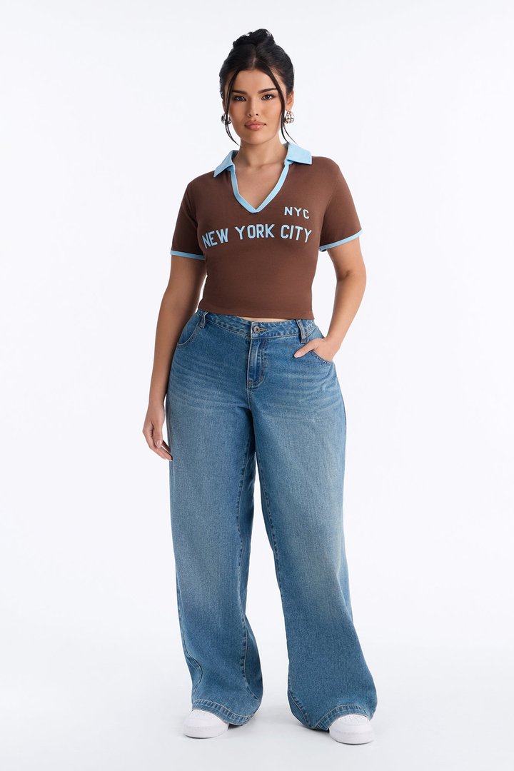 NYC Cropped Polo Top - Chocolate