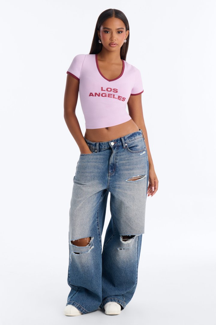 Los Angeles V-Neck Baby Tee - Lilac