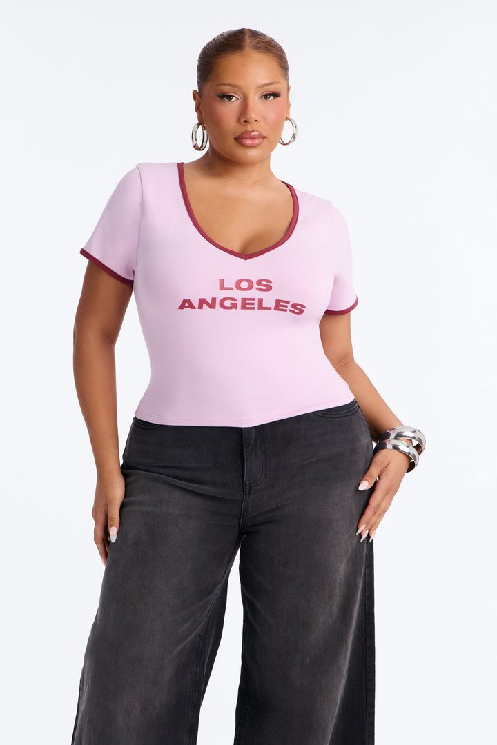 Los Angeles V-Neck Baby Tee - Lilac