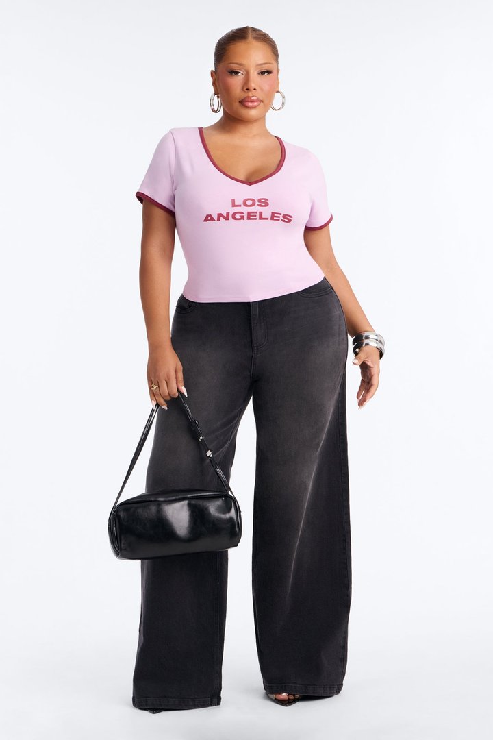 Los Angeles V-Neck Baby Tee - Lilac