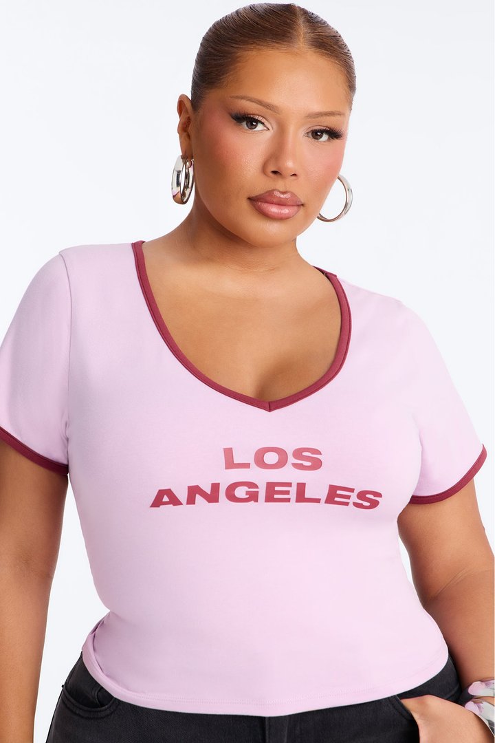 Los Angeles V-Neck Baby Tee - Lilac