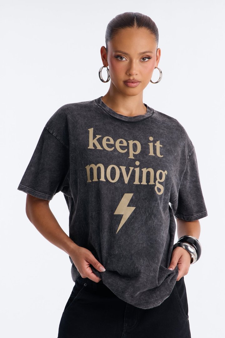Keep It Moving Washed T-Shirt - Black Wash