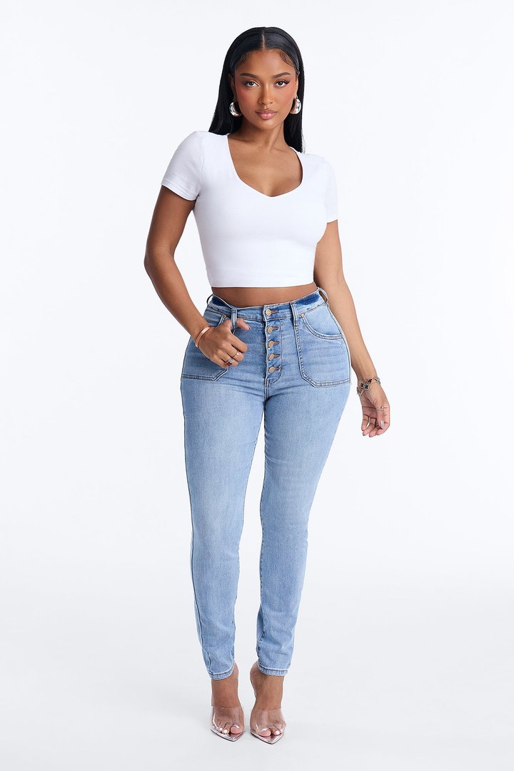 Nequita High Rise Skinny Jeans - Light Blue Wash