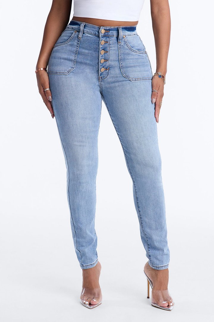 Nequita High Rise Skinny Jeans - Light Blue Wash