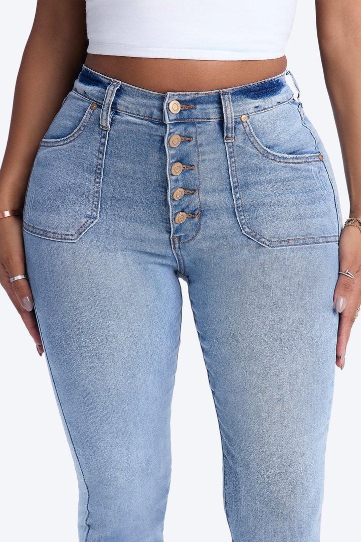 Nequita High Rise Skinny Jeans - Light Blue Wash