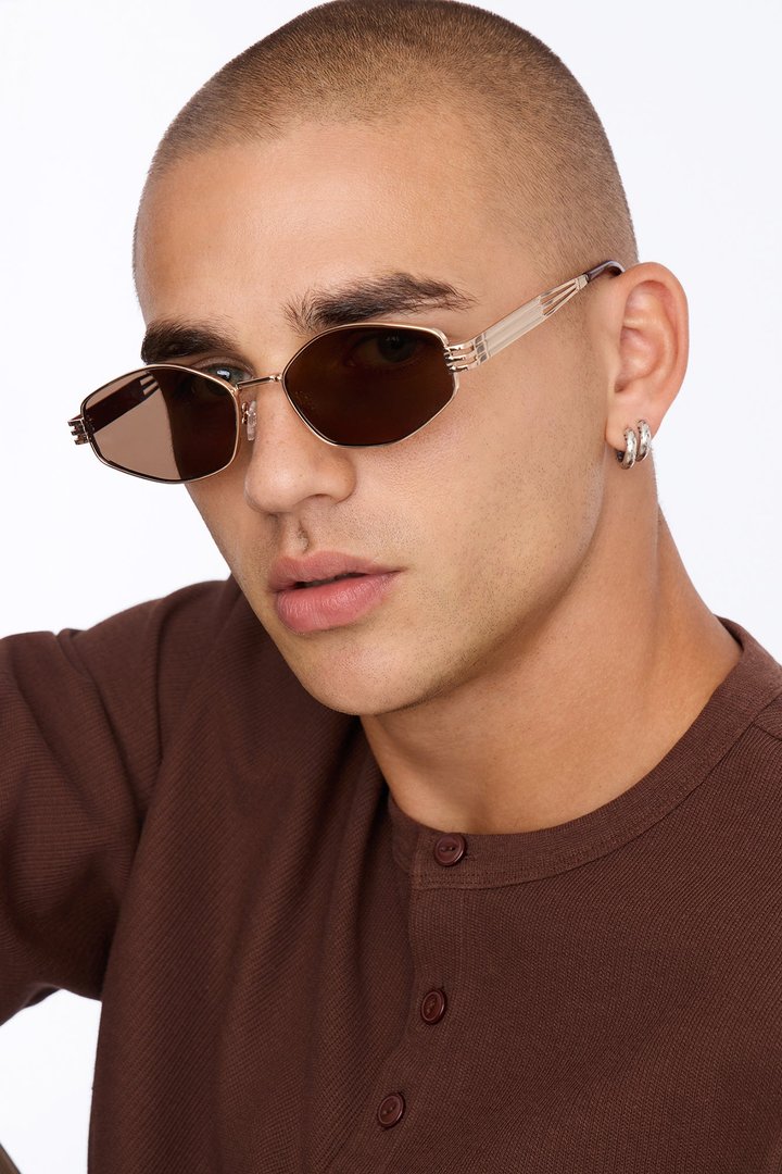 Going Nowhere Geometric Metal Sunglasses - Gold/Brown