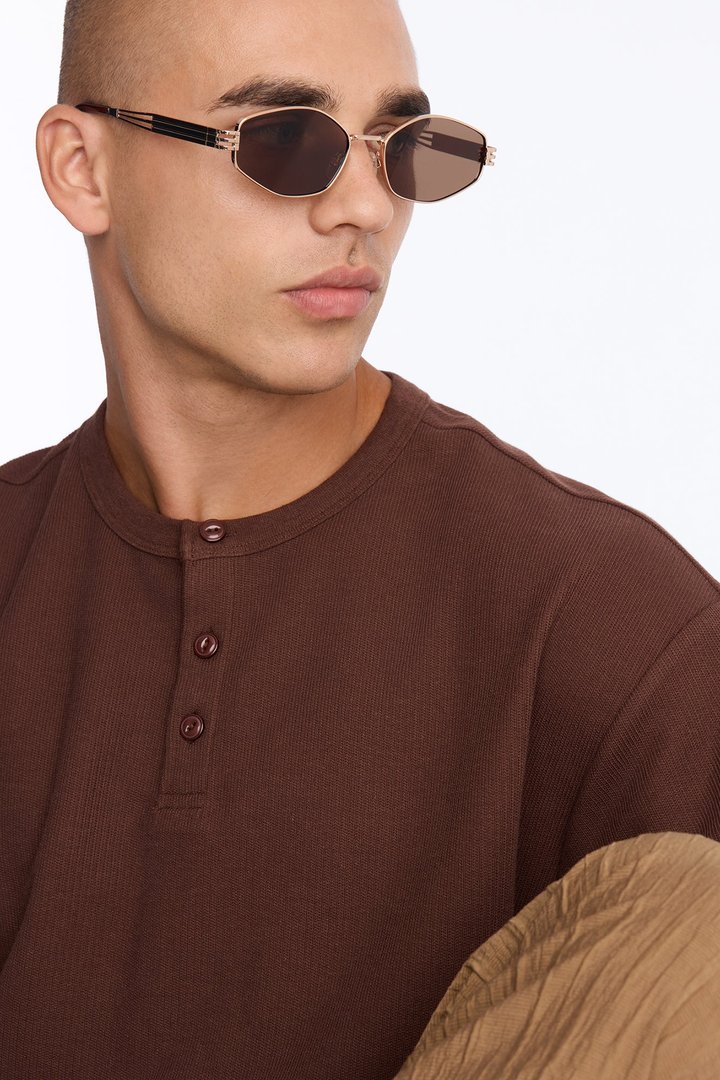 Going Nowhere Geometric Metal Sunglasses - Gold/Brown