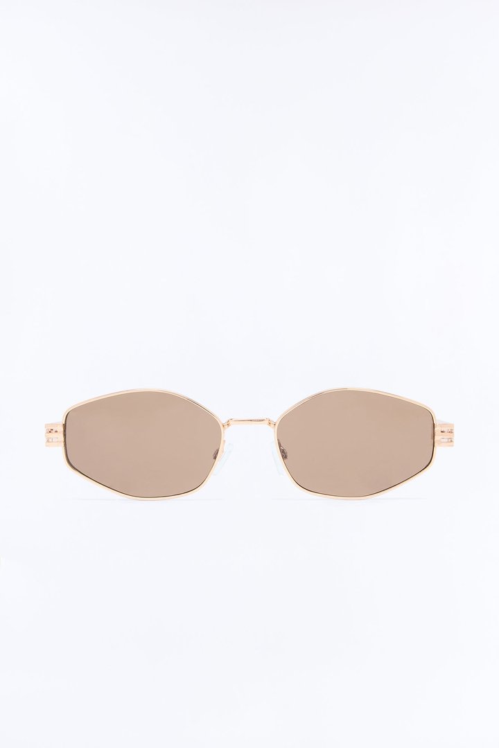 Going Nowhere Geometric Metal Sunglasses - Gold/Brown