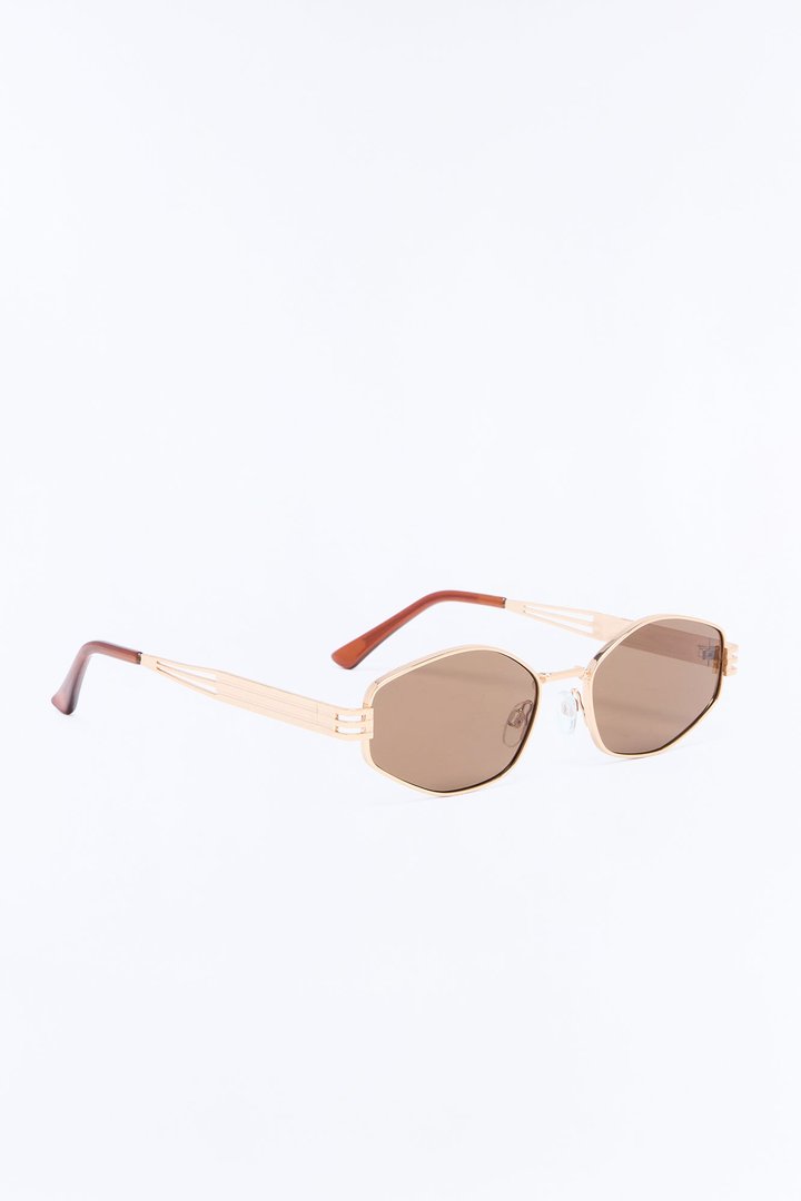 Going Nowhere Geometric Metal Sunglasses - Gold/Brown