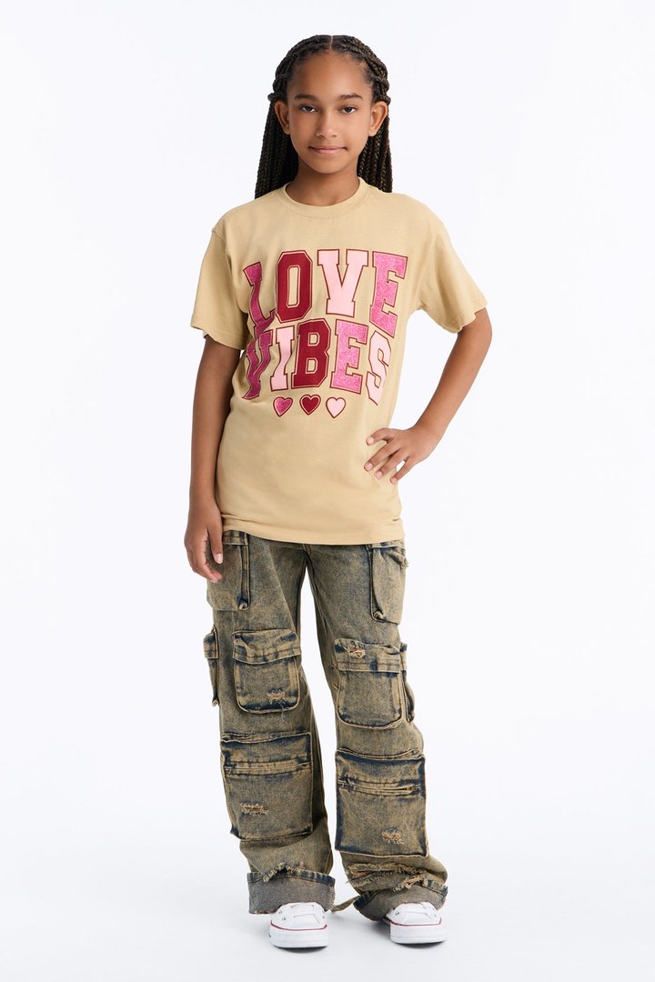 Mini Love Vibes Short Sleeve Tee - Sand