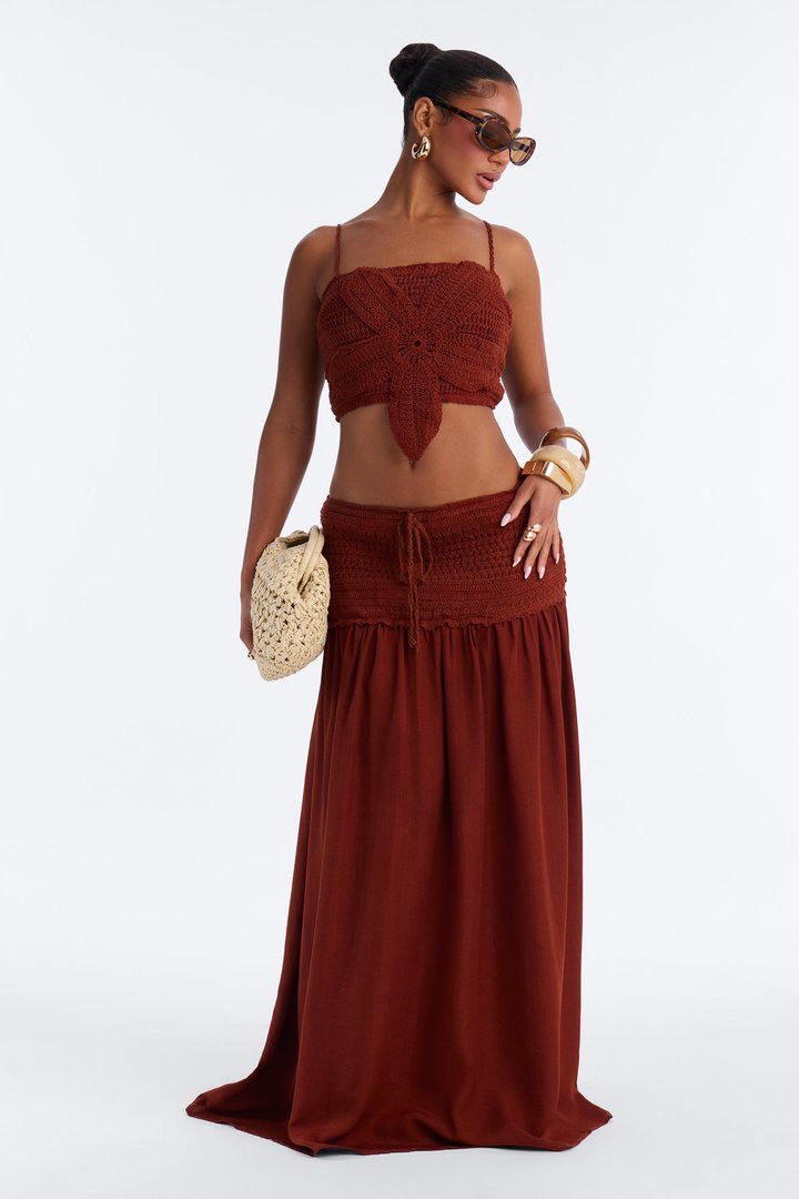 By The Beach Crochet Skirt Set - Rust