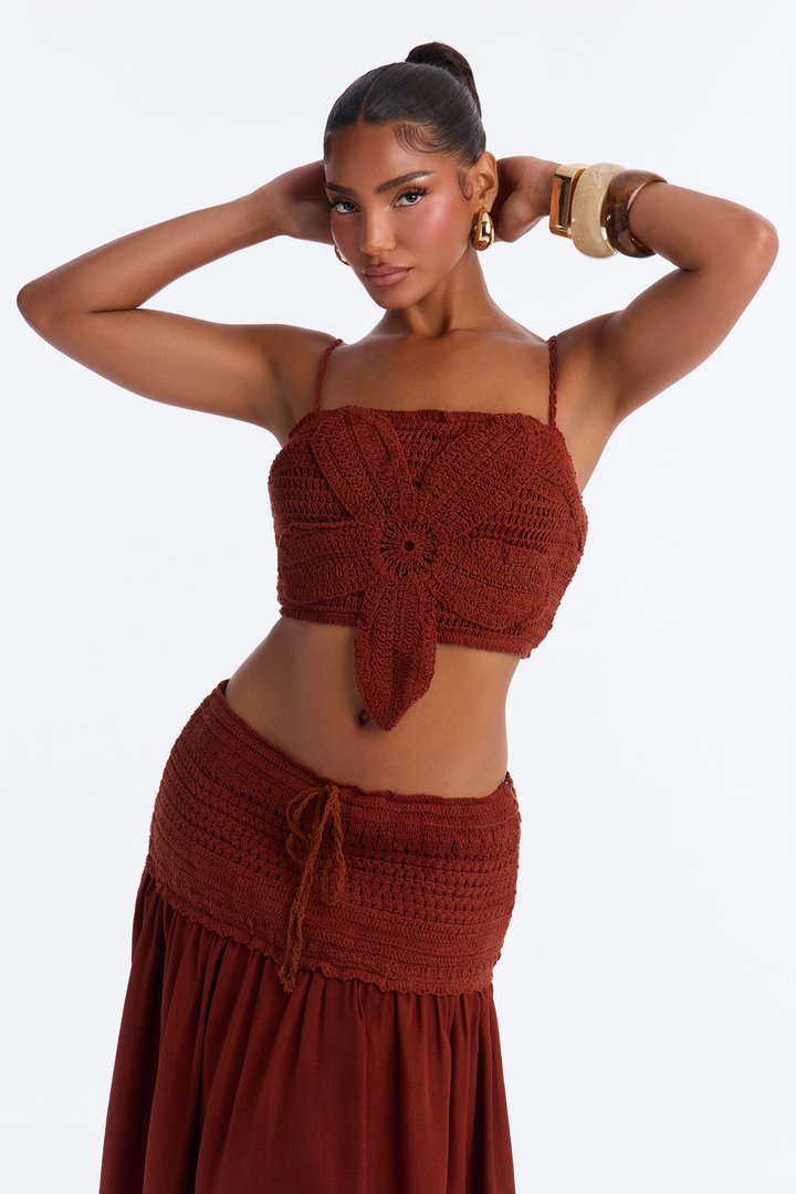 By The Beach Crochet Skirt Set - Rust