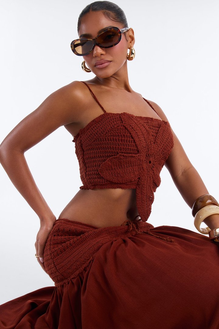 By The Beach Crochet Skirt Set - Rust