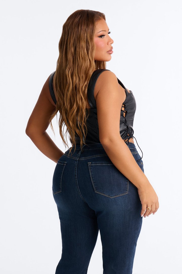 Side Struttin' Faux Leather Corset Top - Black