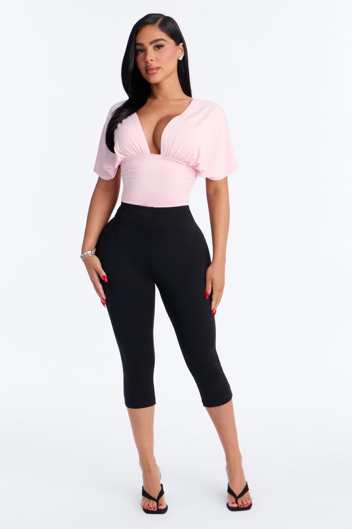 Sophie Ruched Short Sleeve V-Neck Bodysuit - Pink