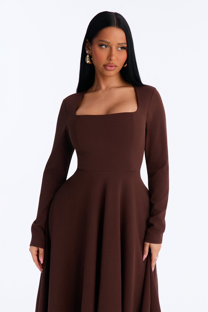 Alena Long Sleeve Midi Dress - Chocolate