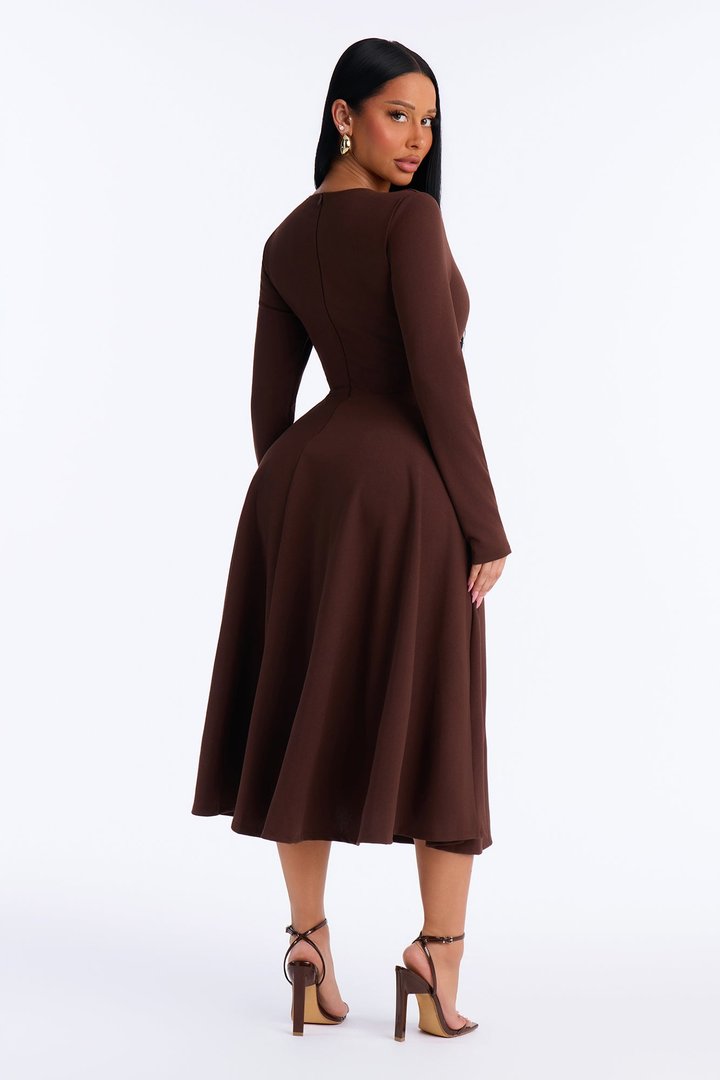 Alena Long Sleeve Midi Dress - Chocolate